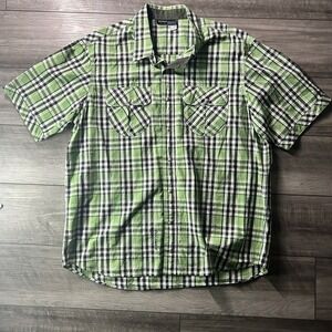 Vintage‎ Rocawear Shirt Mens 2XL Green White Plaid Button Up Hip Hop Rap Jay